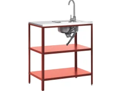 Set cucina da esterno 3 elementi con lavello VILAMA Metallo Rosso