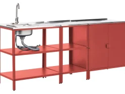 Set cucina da esterno 3 elementi con lavello VILAMA Metallo Rosso