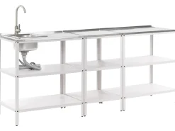 Set cucina da esterno 3 elementi con lavello VILAMA Metallo Bianco