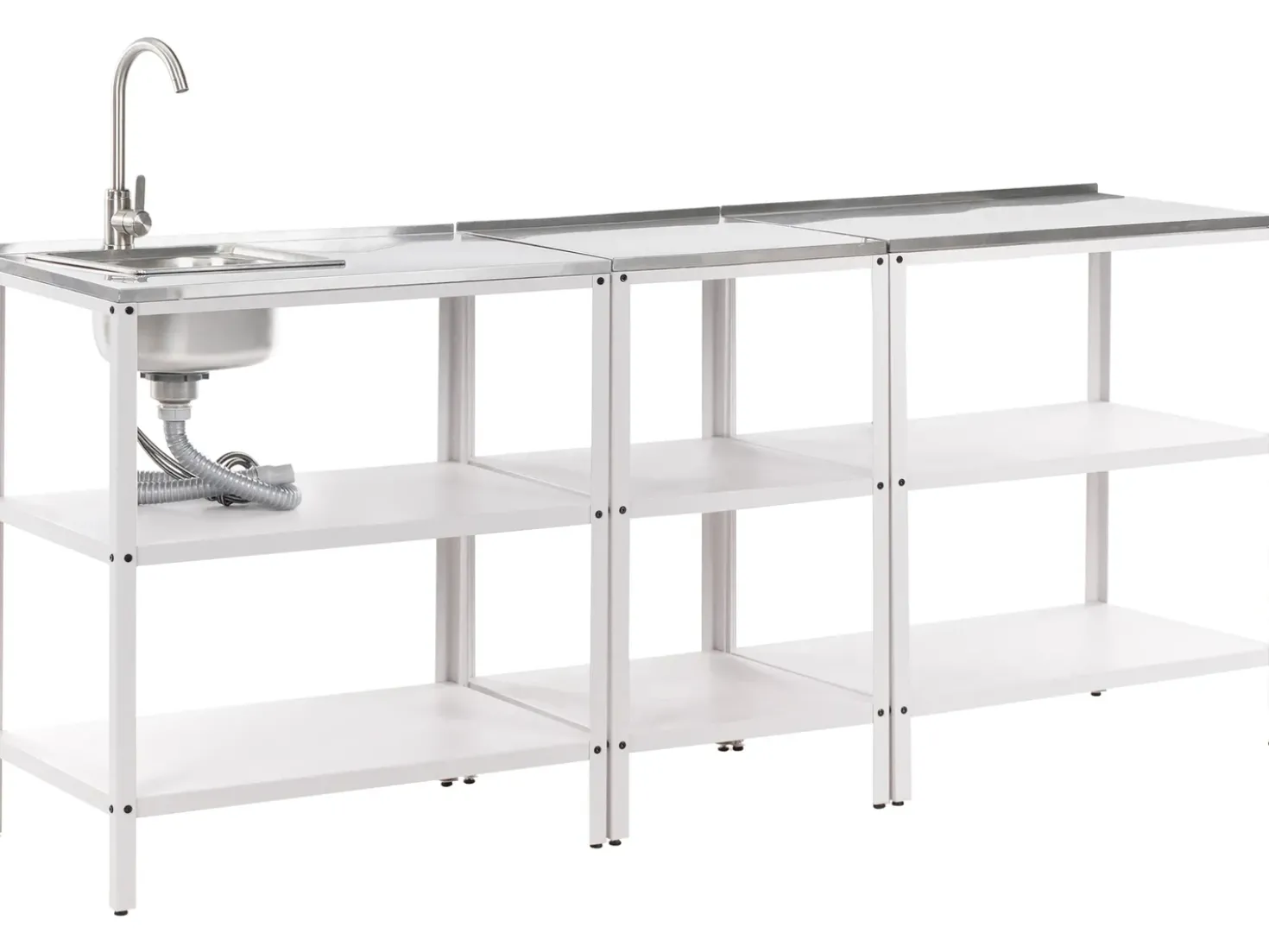 Set cucina da esterno 3 elementi con lavello VILAMA Metallo Bianco