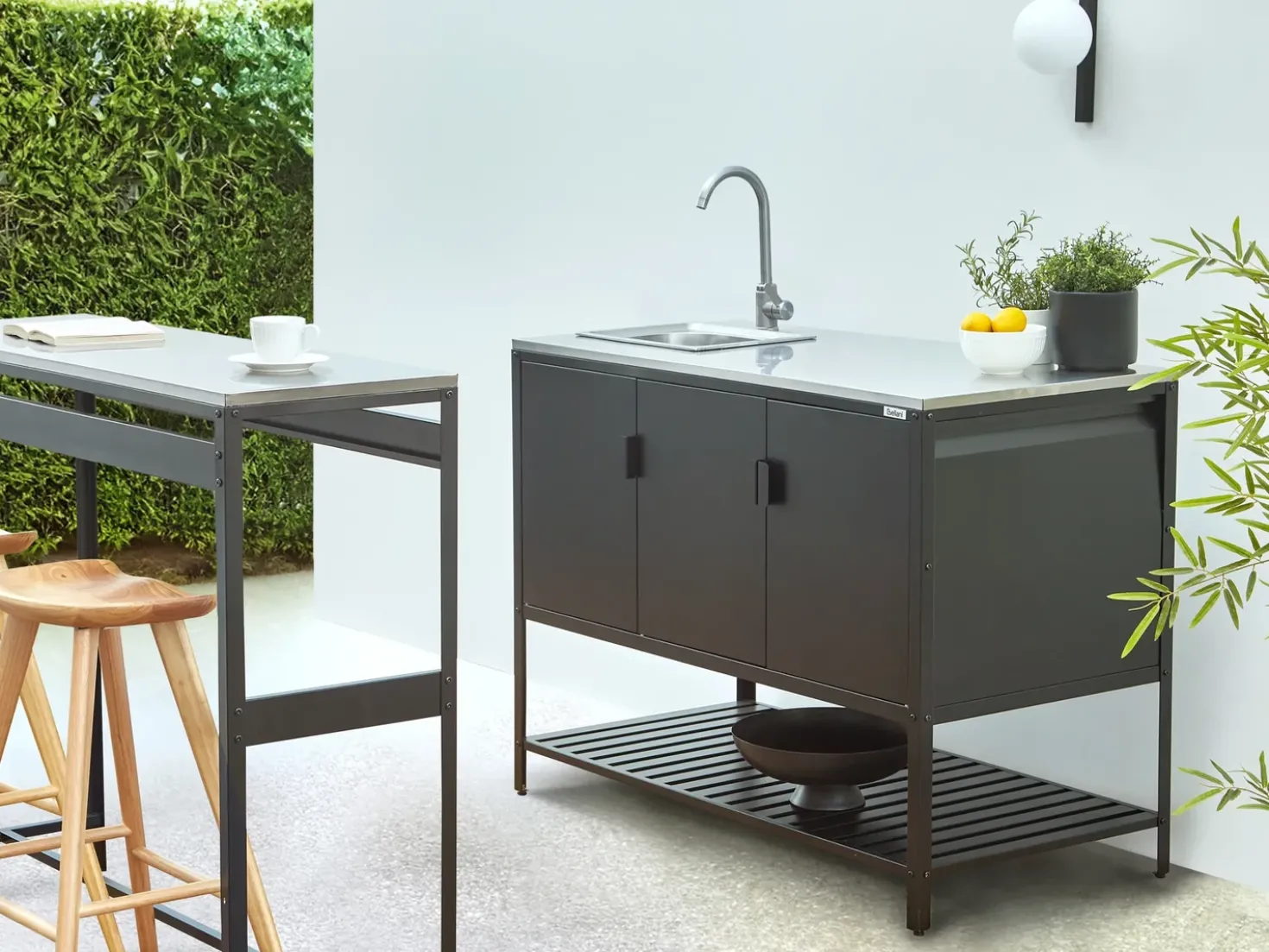 Set cucina da esterno 2 elementi con lavello MAENZA Metallo Nero