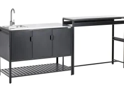 Set cucina da esterno 2 elementi con lavello MAENZA Metallo Nero