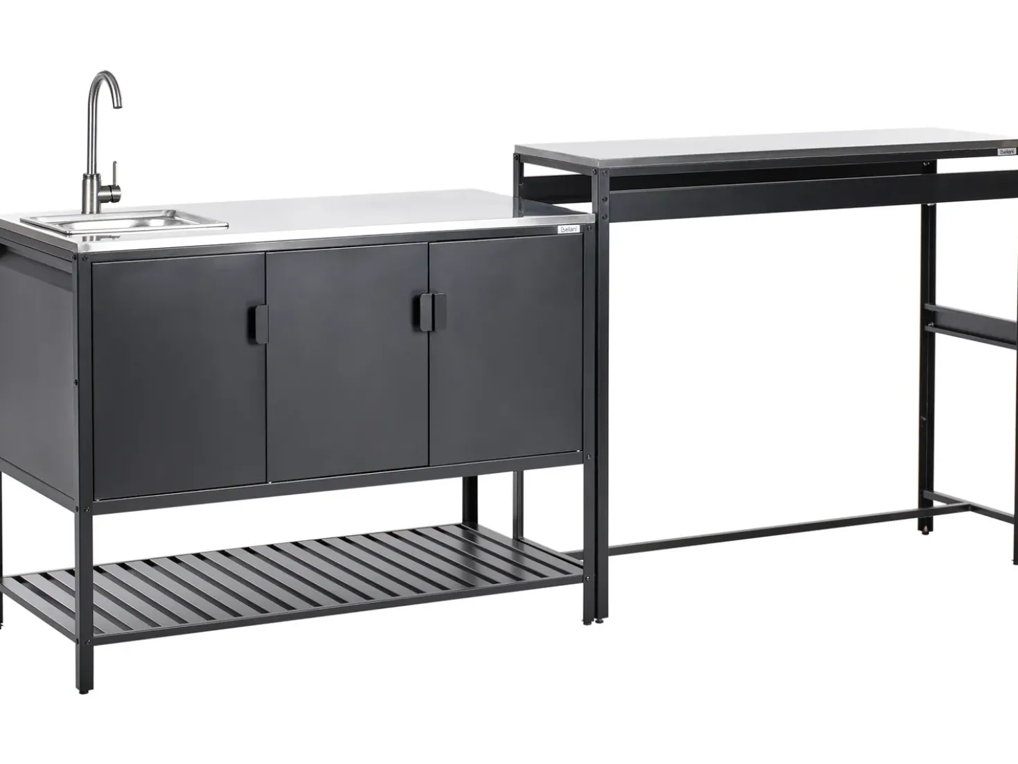 Set cucina da esterno 2 elementi con lavello MAENZA Metallo Nero