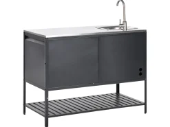 Set cucina da esterno 2 elementi con lavello MAENZA Metallo Nero