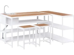 Set cucina da esterno con lavello AVETRANA Metallo Marrone/Bianco