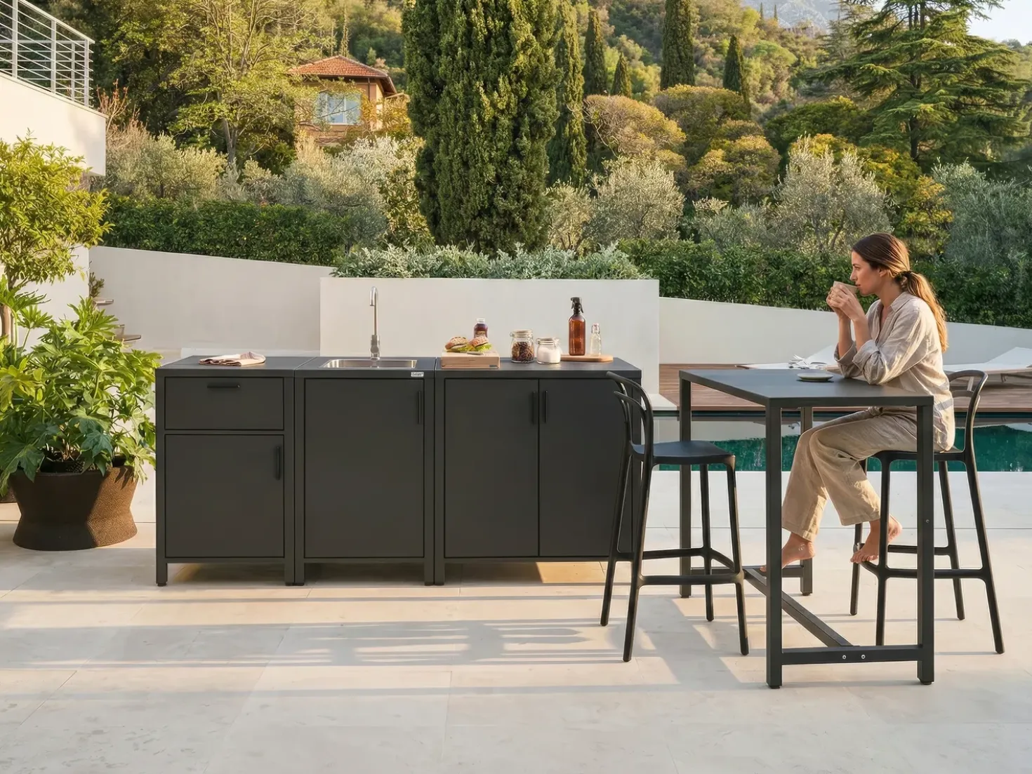 Set cucina da esterno con lavello ROCHA Metallo Grigio grafite