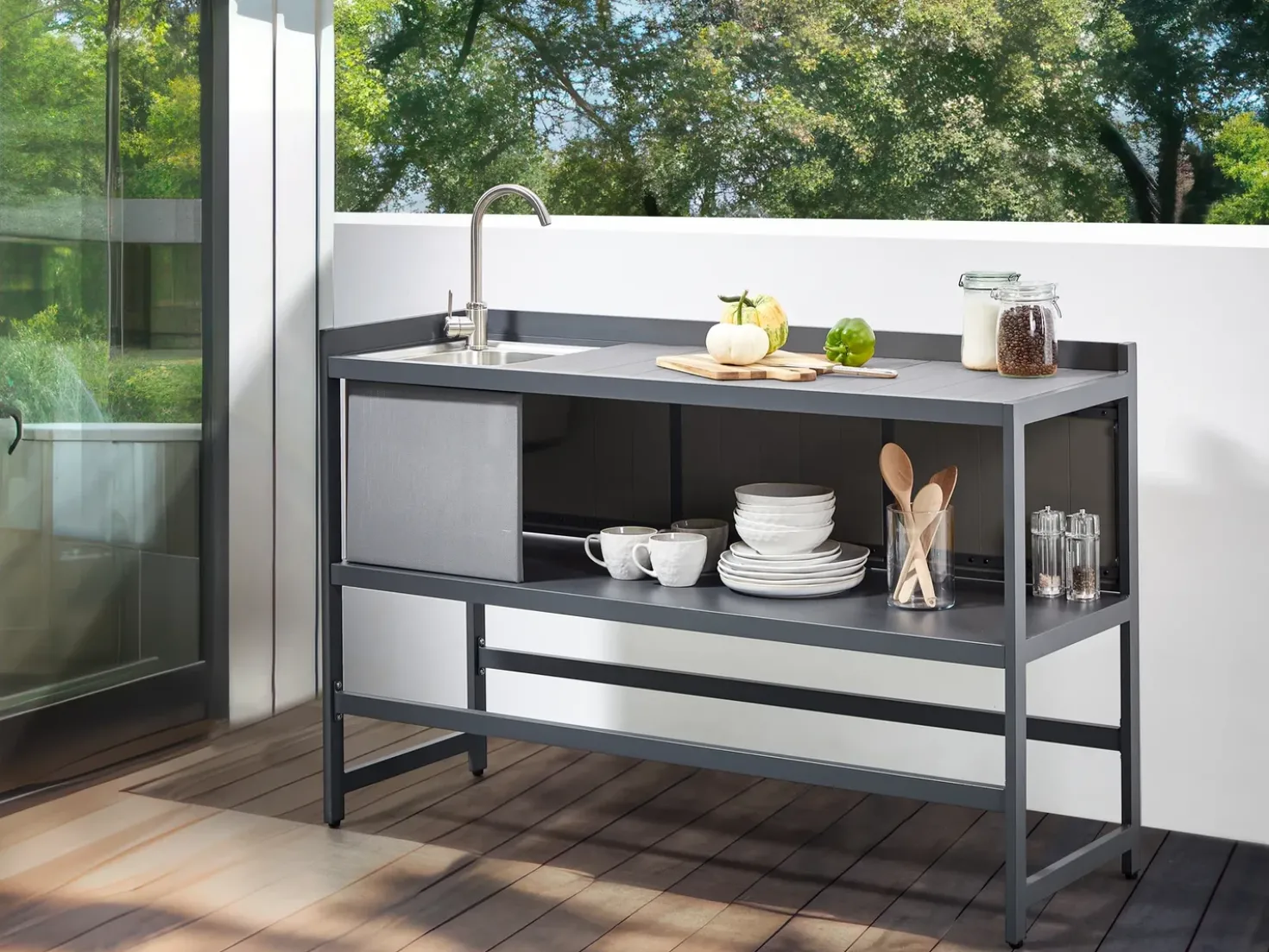 Set cucina da esterno con lavello ORTISEI Metallo Grigio grafite