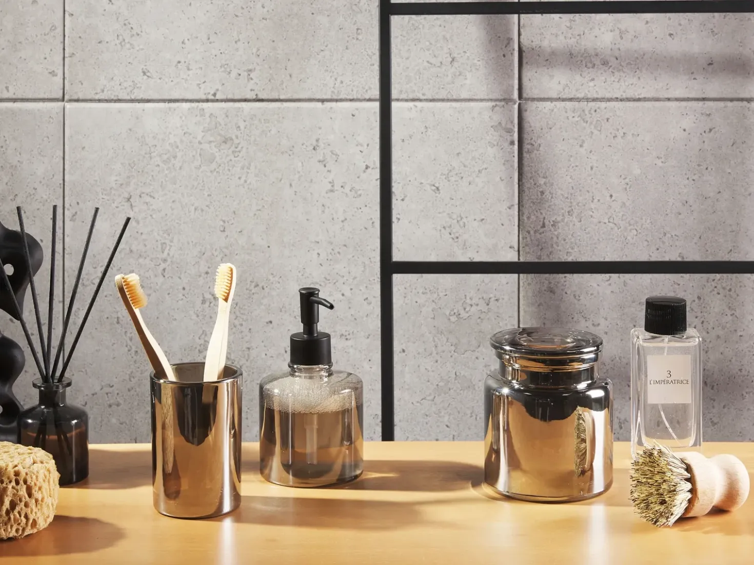 Set da 3 accessori per il bagno MANAGUA Vetro Grigio