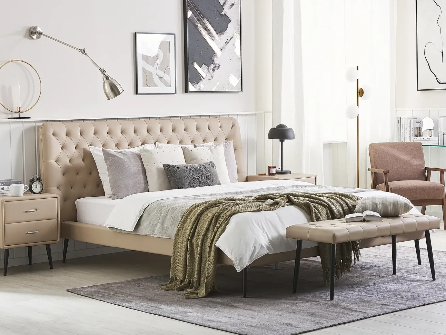 Set da camera da letto Pelle sintetica ESSONNE 160 x 200 cm Beige
