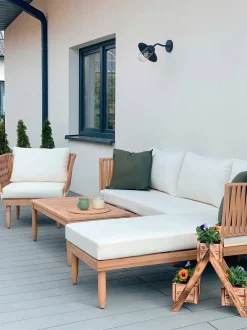 Set da giardino con tavolo 4 posti CREMONA Lato destro Legno d'acacia Bianco sporco