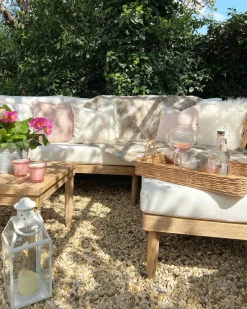 Set da giardino con tavolo 4 posti CREMONA Lato destro Legno d'acacia Bianco sporco