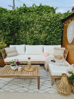 Set da giardino con tavolo 4 posti CREMONA Lato destro Legno d'acacia Bianco sporco