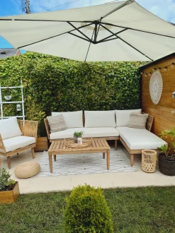 Set da giardino con tavolo 4 posti CREMONA Lato destro Legno d'acacia Bianco sporco