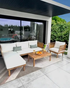 Set da giardino con tavolo 4 posti CREMONA Lato destro Legno d'acacia Bianco sporco