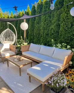 Set da giardino con tavolo 4 posti CREMONA Lato destro Legno d'acacia Bianco sporco