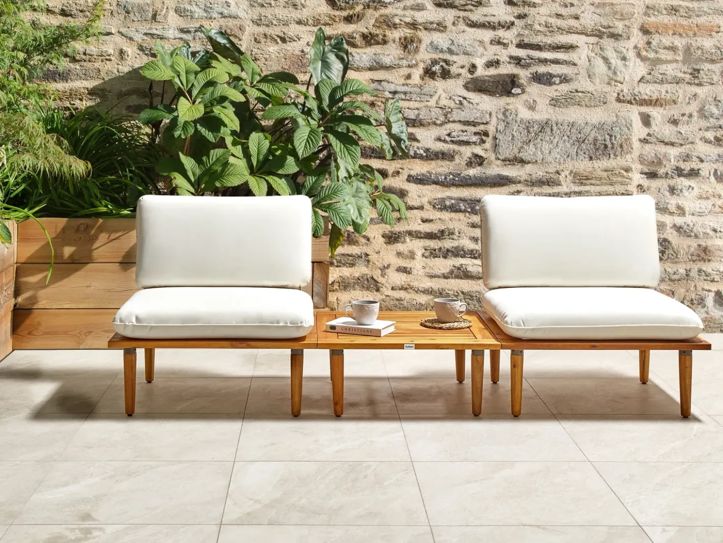 Set da giardino con tavolo 2 posti FRASCATI Modulare Legno di acacia certificato Bianco sporco