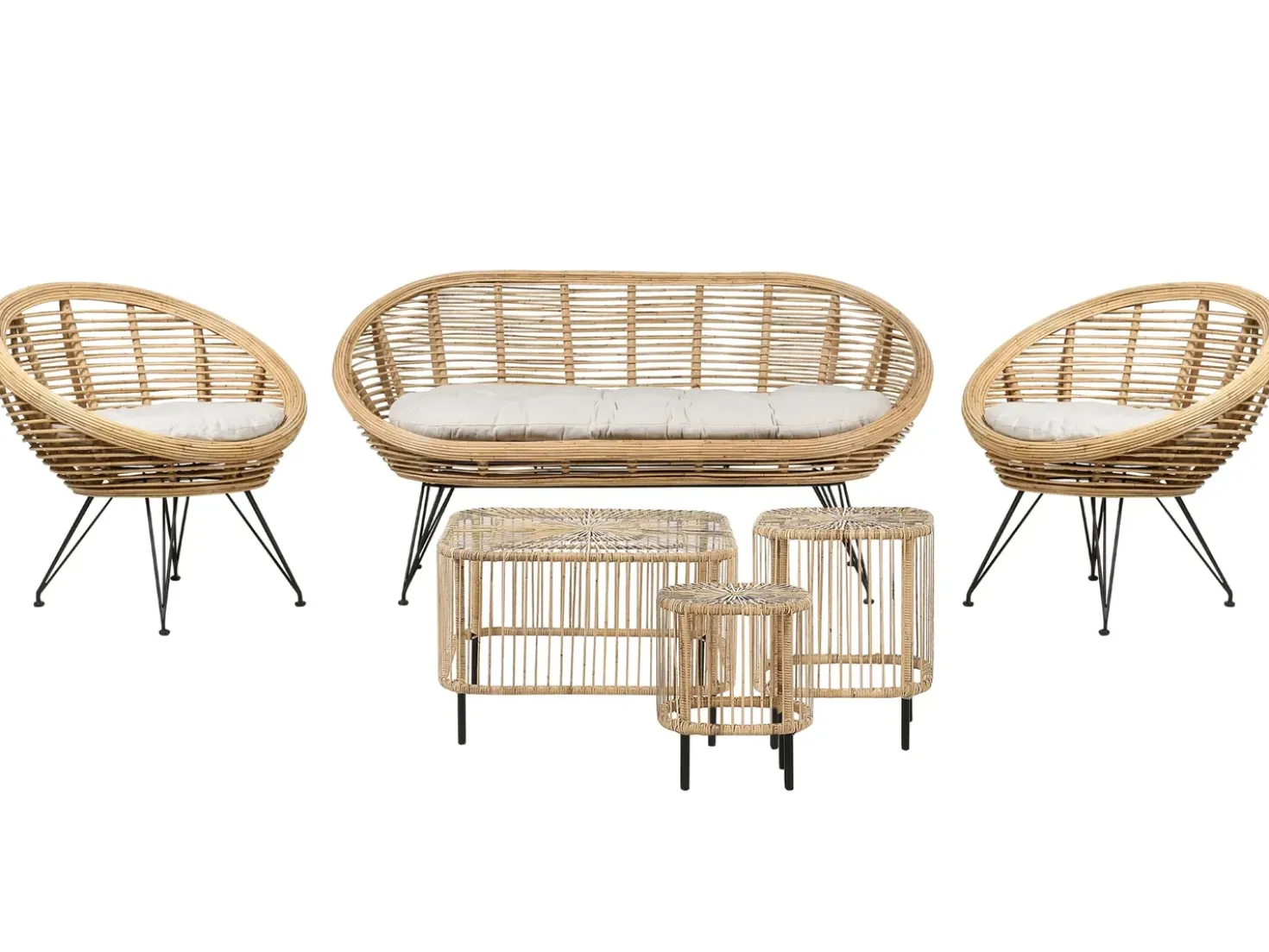 Set da giardino con tavolo 4 posti MARATEA/CESENATICO Rattan Naturale