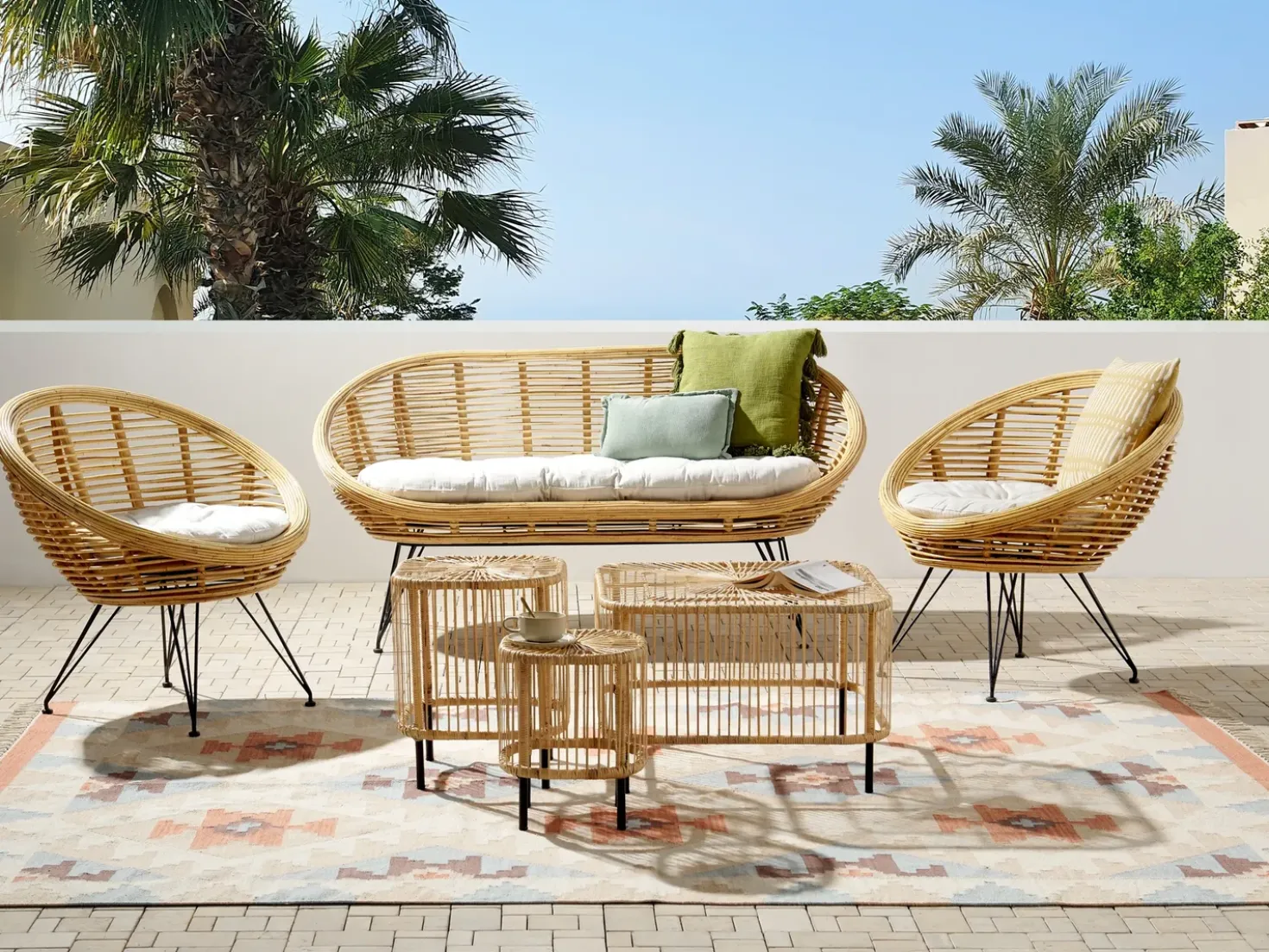 Set da giardino con tavolo 4 posti MARATEA/CESENATICO Rattan Naturale