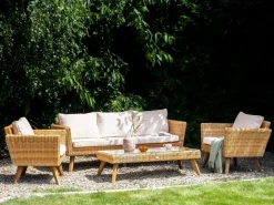 Set da giardino con tavolo 5 posti VITTORIA XL Rattan sintetico (PE) Bianco sporco