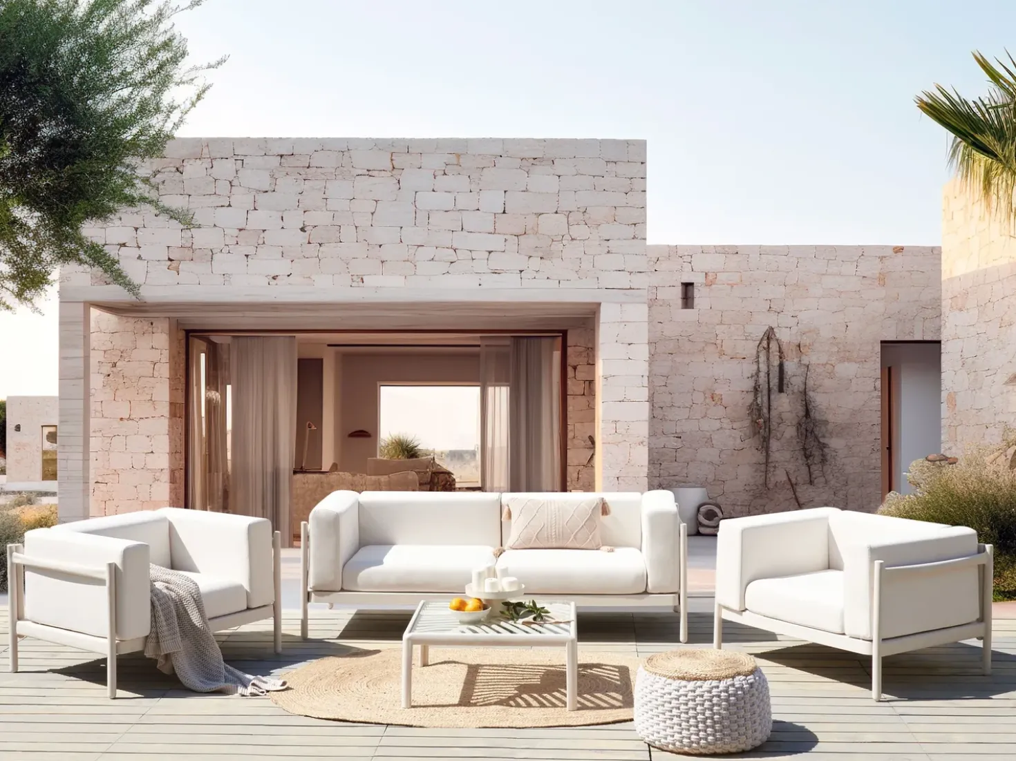 Set da giardino con tavolo 4 posti FERRETTI Beige chiaro