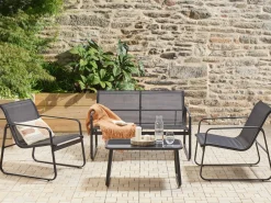 Set da giardino con tavolo 4 posti BARREA Metallo Nero