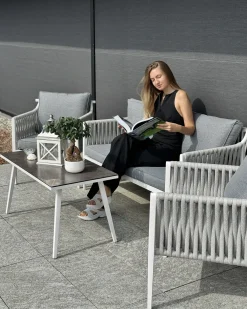 Set da giardino con tavolo 4 posti LATINA Metallo Grigio