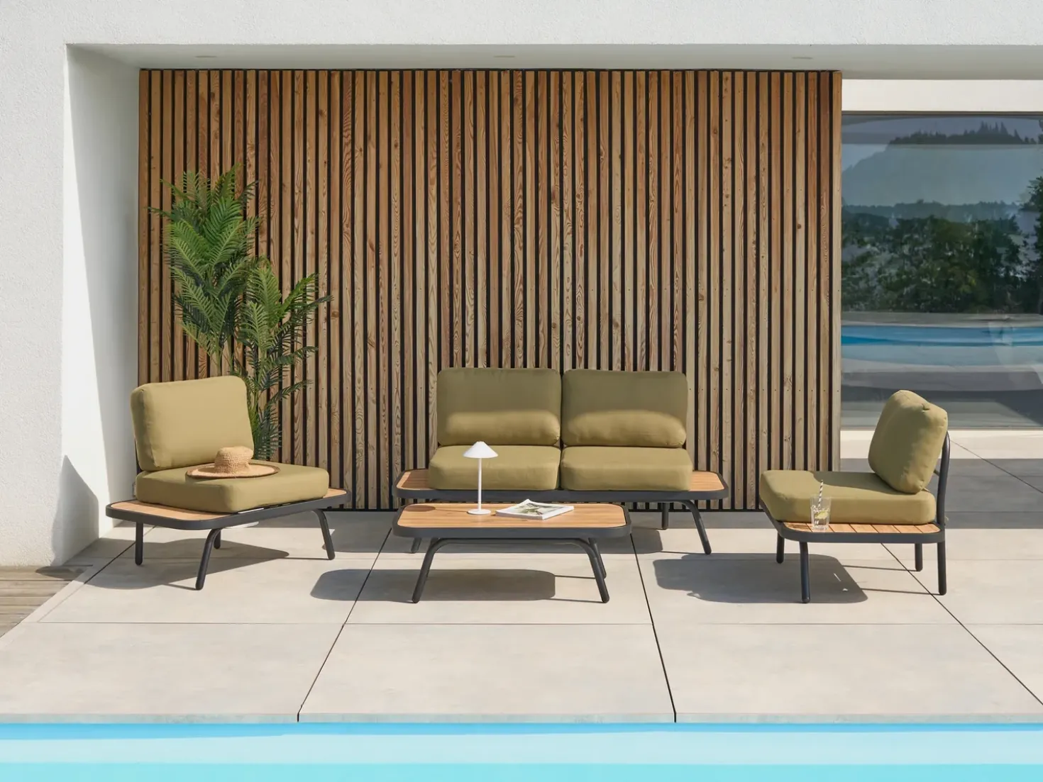 Set da giardino con tavolo 4 posti MINOZZO Legno di acacia certificato Verde oliva
