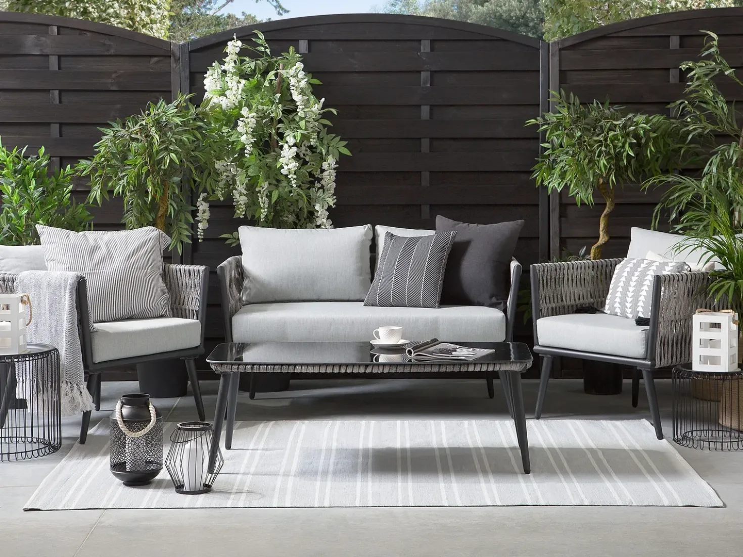 Set da giardino con tavolo 4 posti PREVEZA Rattan sintetico (PE) Grigio