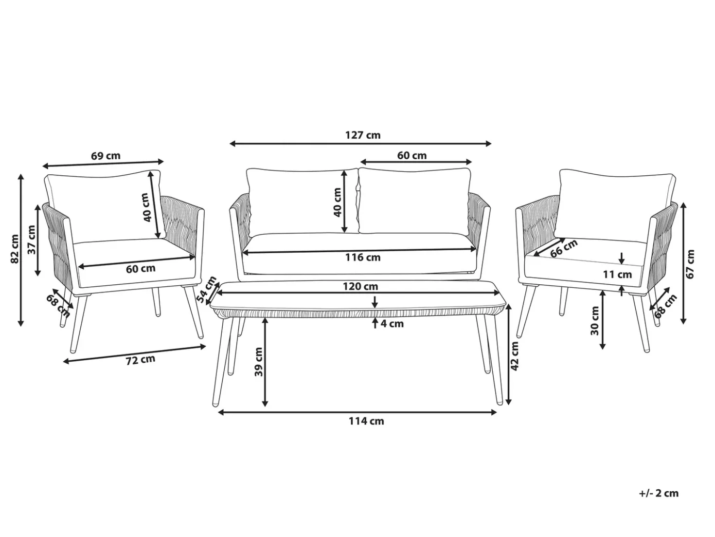 Set da giardino con tavolo 4 posti PREVEZA Rattan sintetico (PE) Grigio
