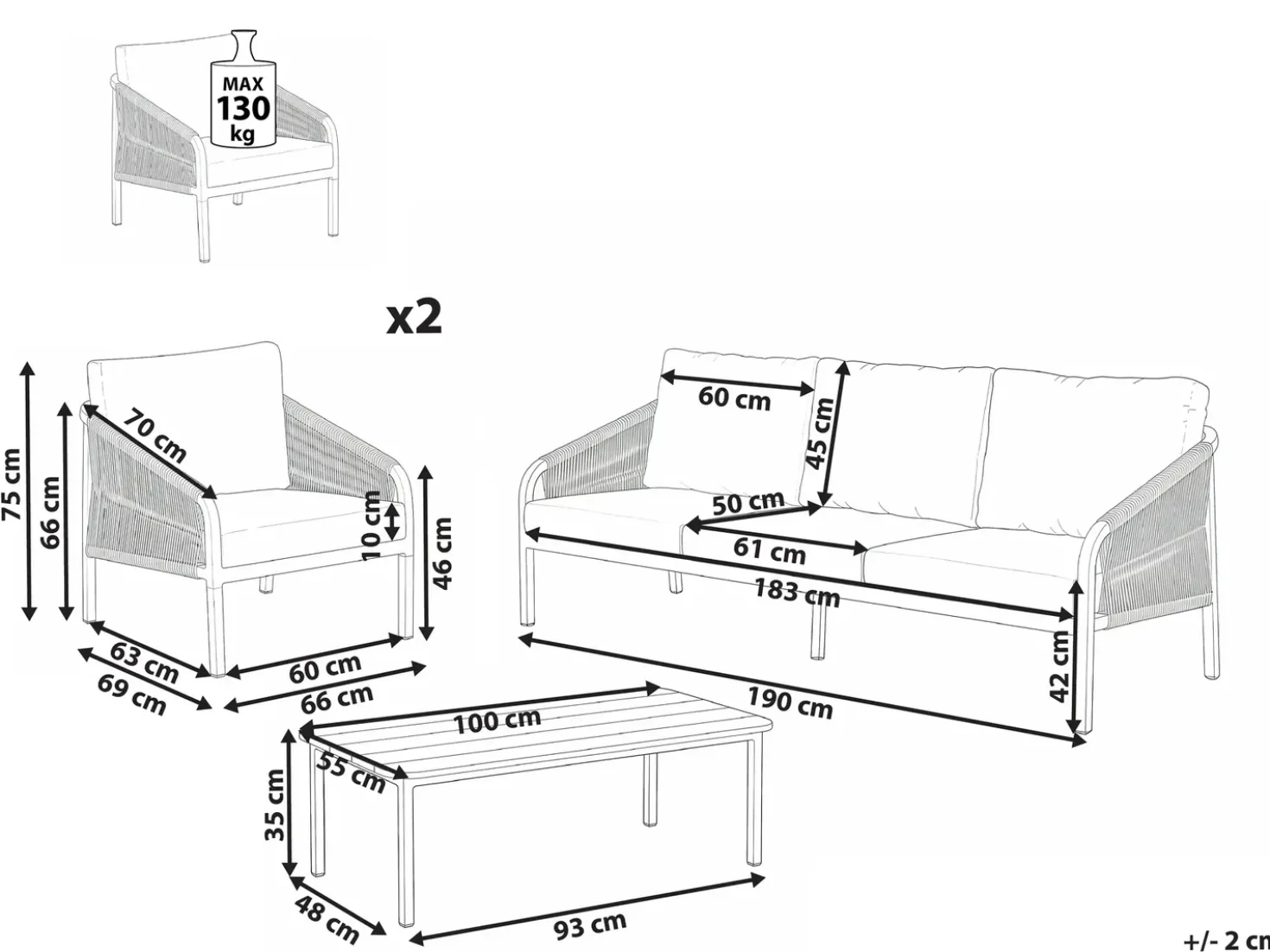 Set da giardino con tavolo 5 posti MURATO Metallo Beige