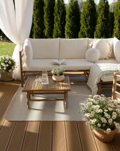 Set da giardino con tavolo 5 posti CERRETO Lato Sinistro Bambù Bianco sporco