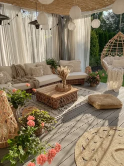 Set da giardino con tavolo 4 posti VARALLO Lato destro Modulare Rattan Naturale