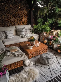 Set da giardino con tavolo 4 posti VARALLO Lato destro Modulare Rattan Naturale