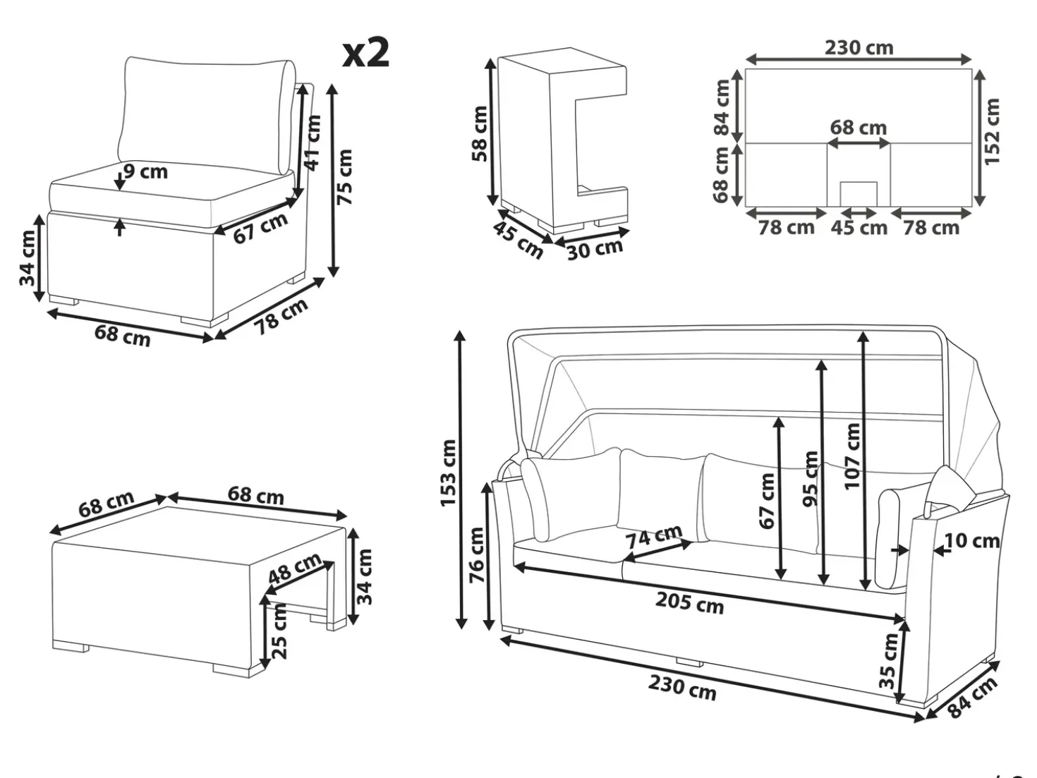 Set da giardino con tavolo 6 posti CORTE Modulare Rattan sintetico (PE) Marrone scuro