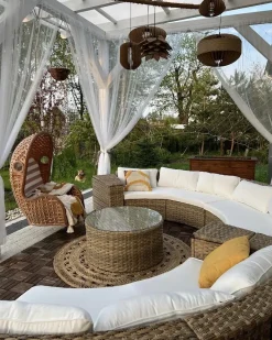 Set da giardino con tavolo 9 posti SEVERO Rattan sintetico (PE) Marrone dorato