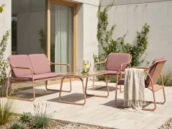 Set da giardino con tavolo 4 posti CALASCIO Metallo Marrone