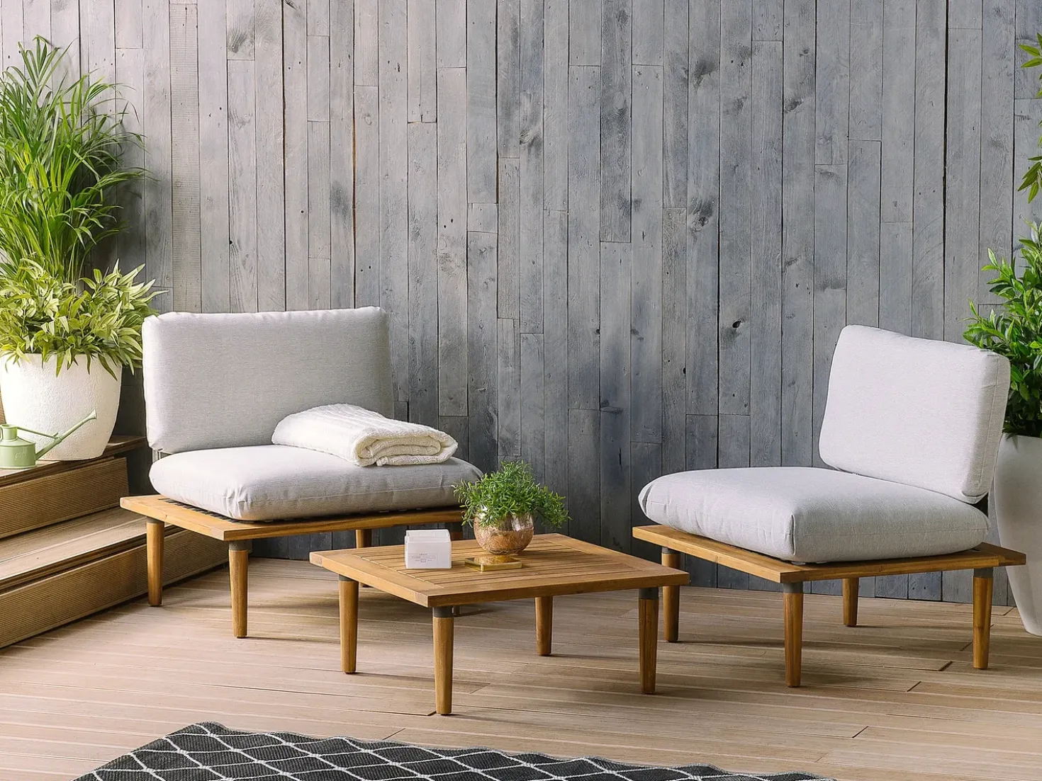 Set da giardino con tavolo 2 posti FRASCATI Modulare Legno di acacia certificato Grigio chiaro
