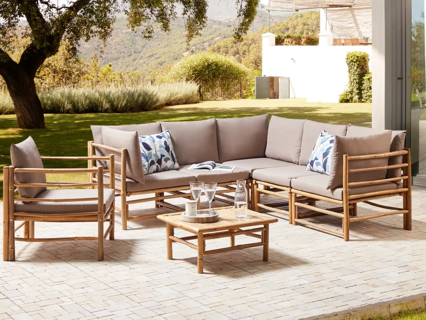 Set da giardino con tavolo 6 posti CERRETO Bambù Tortora