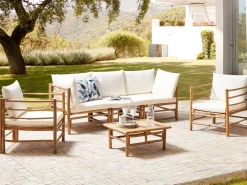 Set da giardino con tavolo 5 posti CERRETO Bambù Bianco sporco