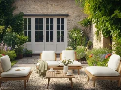 Set da giardino con tavolo 4 posti ACCADIA Legno di acacia certificato Beige chiaro