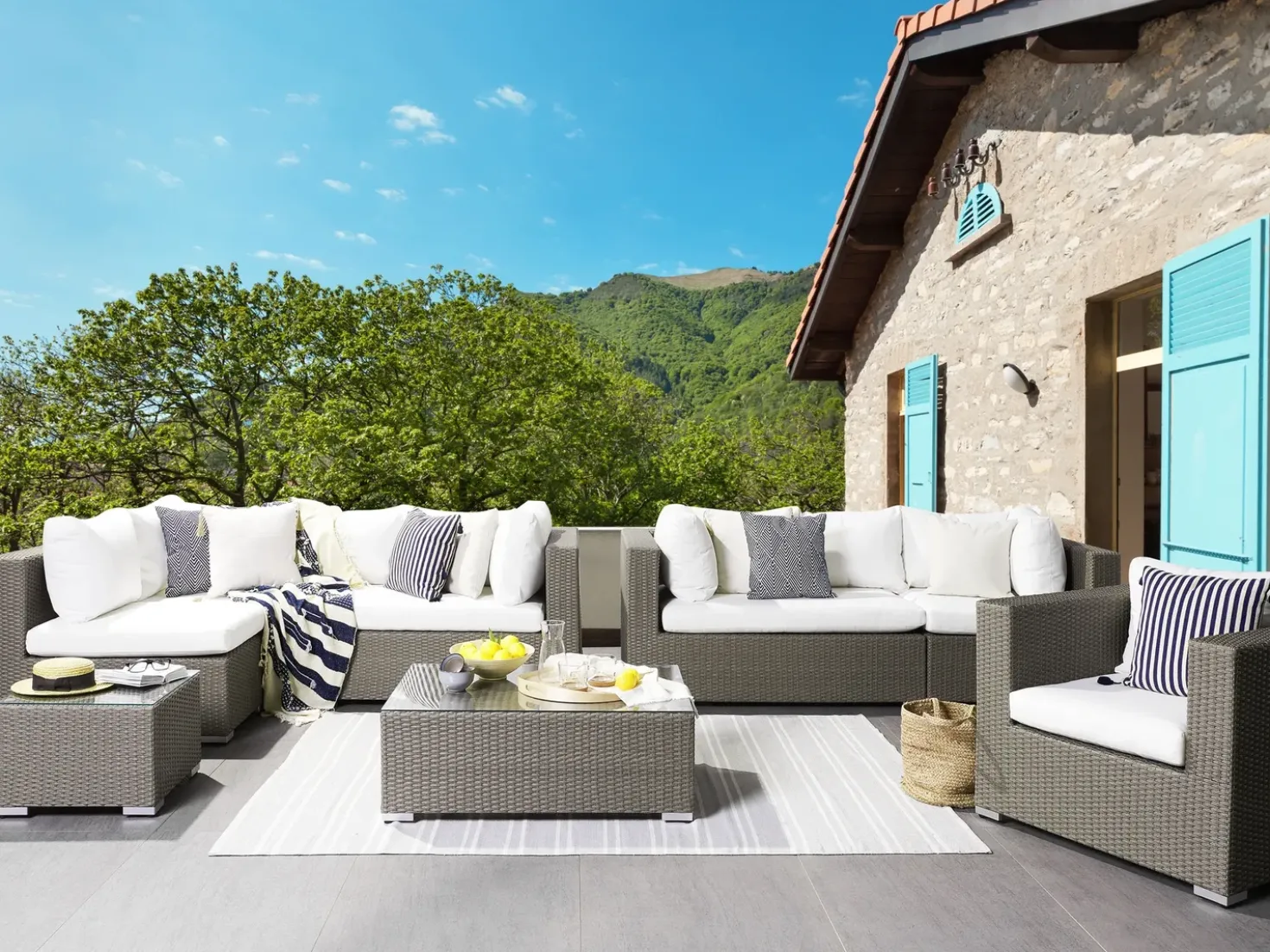 Set da giardino con tavolo 8 posti MAESTRO Modulare Rattan sintetico (PE) Tortora