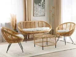Set da giardino con tavolo 4 posti MARATEA/CESENATICO Rattan Naturale