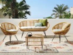 Set da giardino con tavolo 4 posti MARATEA/CESENATICO Rattan Naturale