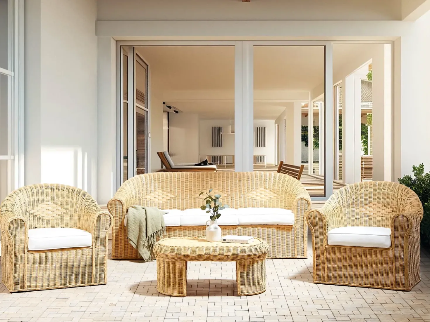 Set da giardino con tavolo 5 posti LIVADEIA Rattan Naturale