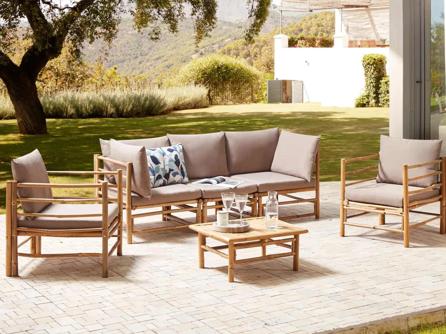 Set da giardino con tavolo 5 posti CERRETO Bambù Tortora