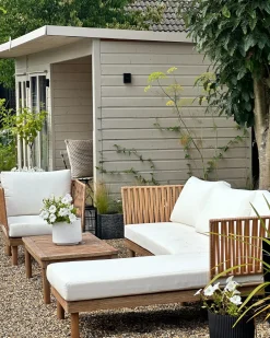 Set da giardino con tavolo 4 posti CREMONA Lato Sinistro Legno d'acacia Bianco sporco