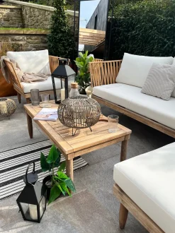 Set da giardino con tavolo 4 posti CREMONA Lato Sinistro Legno d'acacia Bianco sporco