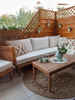 Set da giardino con tavolo 4 posti CREMONA Lato Sinistro Legno d'acacia Bianco sporco