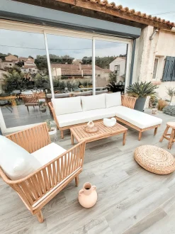 Set da giardino con tavolo 4 posti CREMONA Lato Sinistro Legno d'acacia Bianco sporco