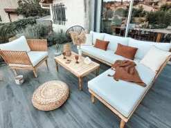 Set da giardino con tavolo 4 posti CREMONA Lato Sinistro Legno d'acacia Bianco sporco